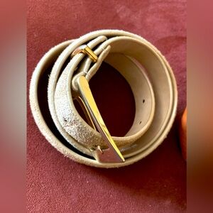 Cream Suede 1” Leather Belt with rectangular Buckle Sz. L